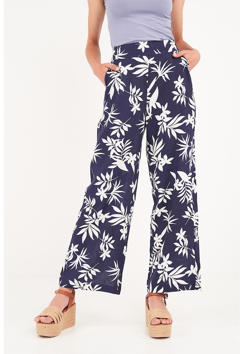 Pantaloni ampli cu model floral si buzunare laterale