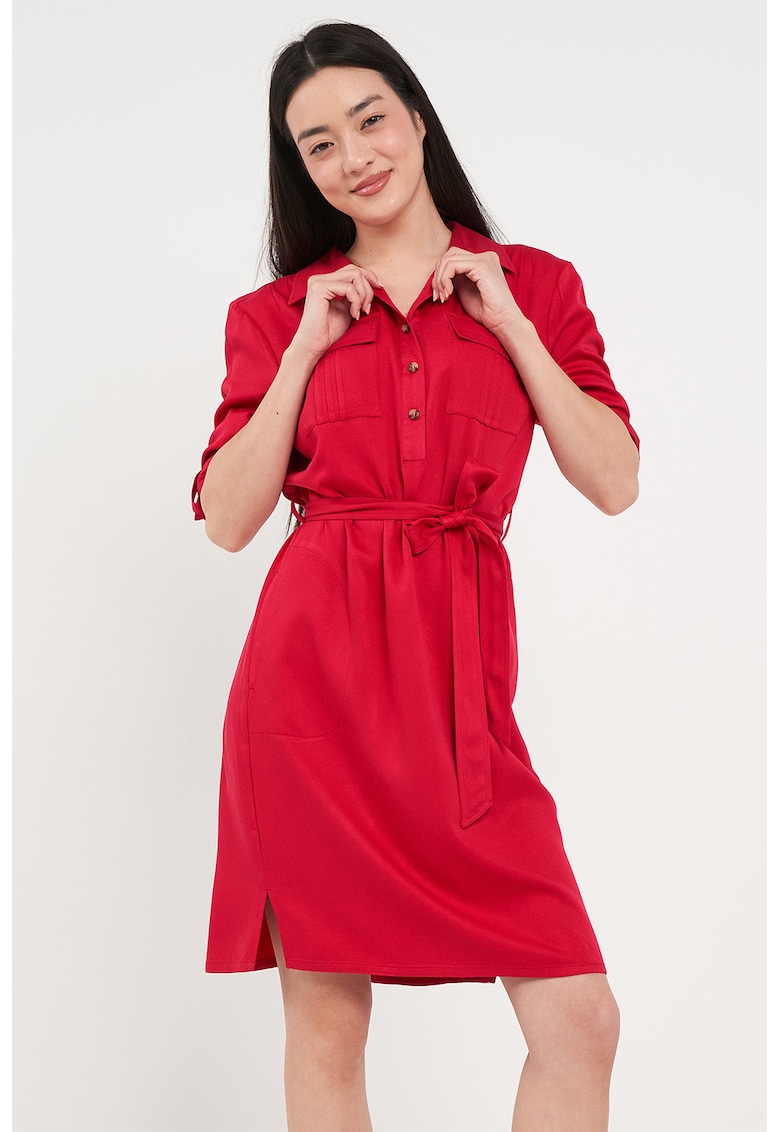 Rochie scurta cu buzunare pe piept - Rosu