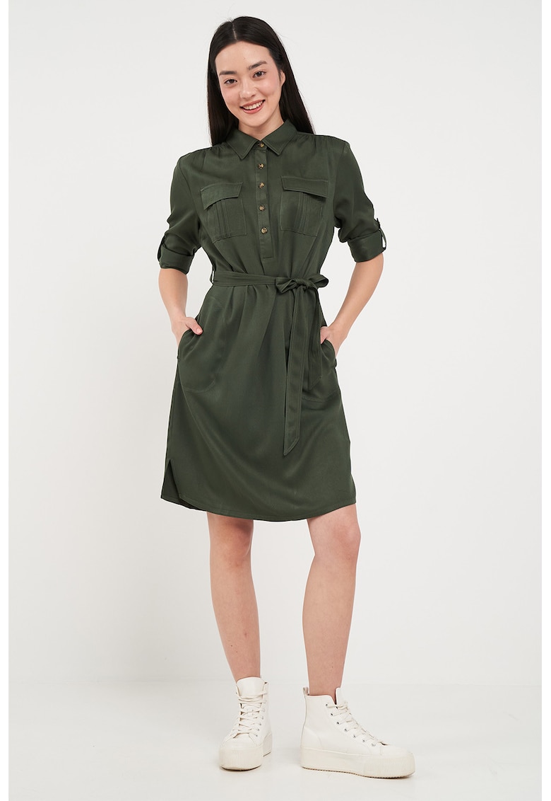 Rochie scurta cu buzunare pe piept - Verde inchis