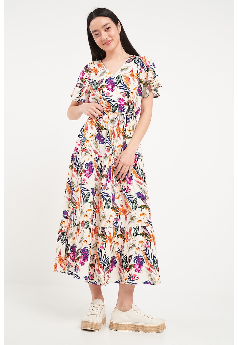 Rochie lunga cu model floral si decolteu in V