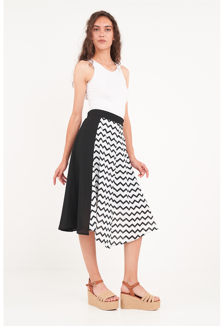 Fusta midi evazata cu banda elastica in talie