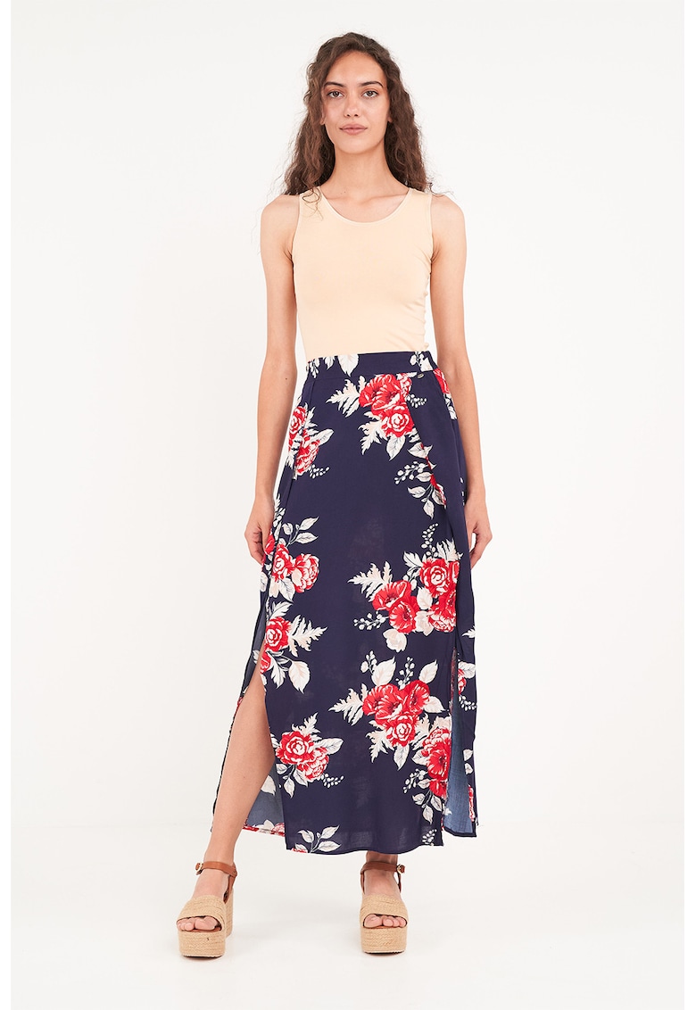 Fusta lunga cu model floral si slit lateral