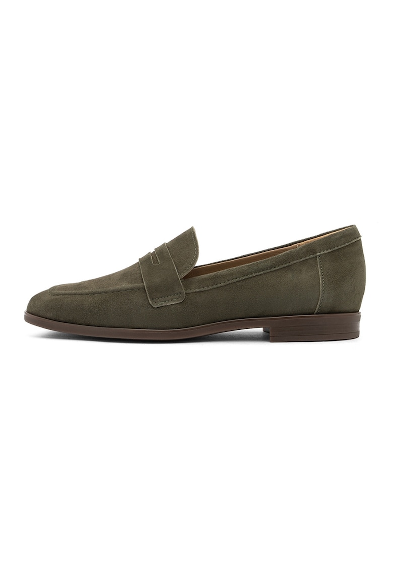Pantofi loafer uni de piele intoarsa - Kaki inchis