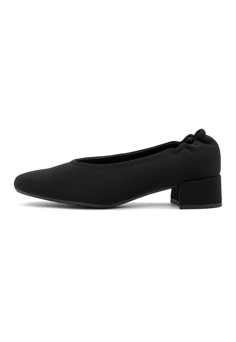 Pantofi din material textil cu toc masiv si striatii - Negru