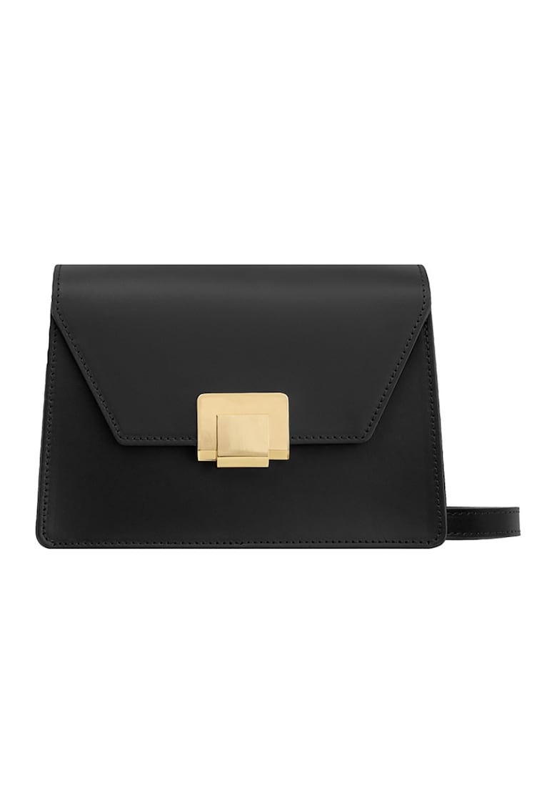 Geanta crossbody din piele cu bareta detasabila - Negru