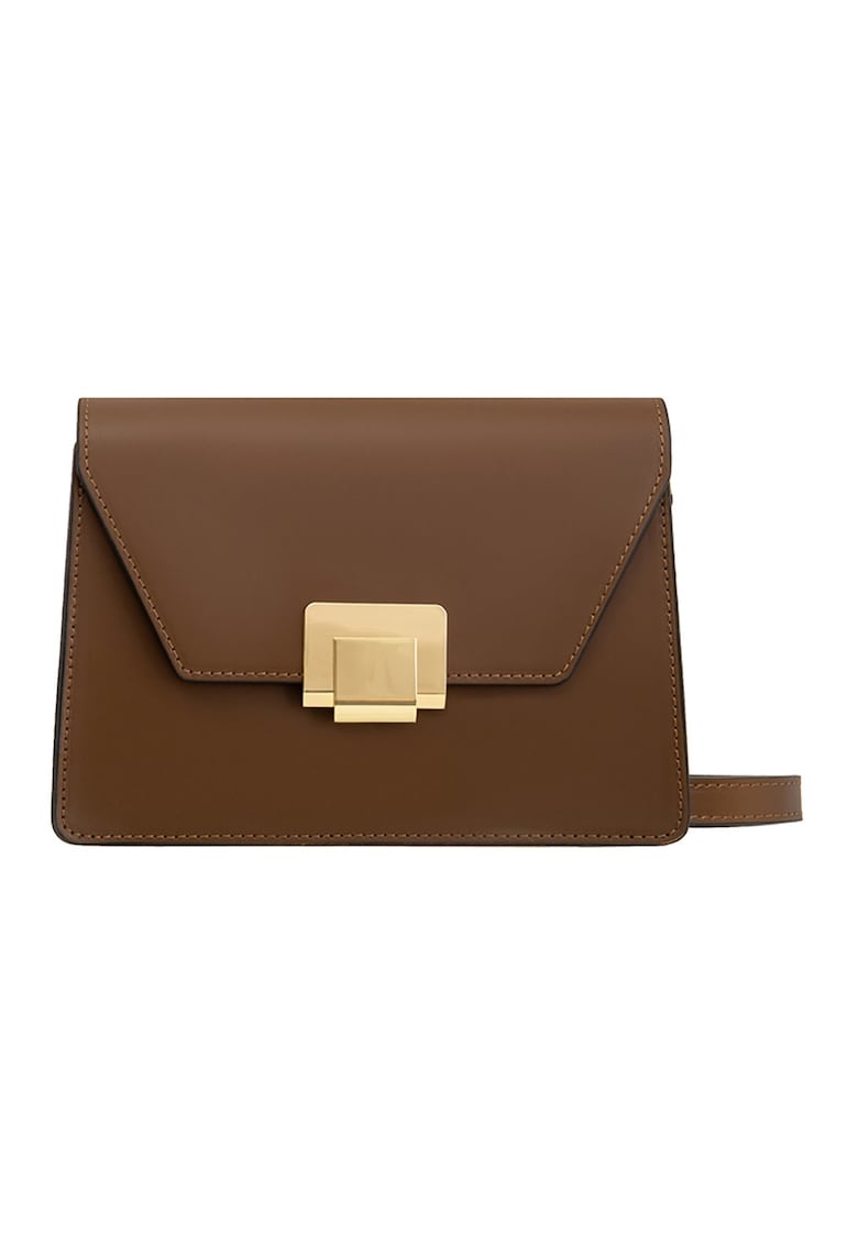 Geanta crossbody din piele cu bareta detasabila - Maro inchis