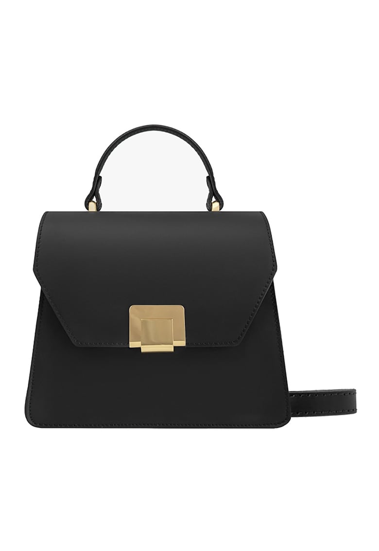 Geanta crossbody din piele cu bareta detasabila - Negru