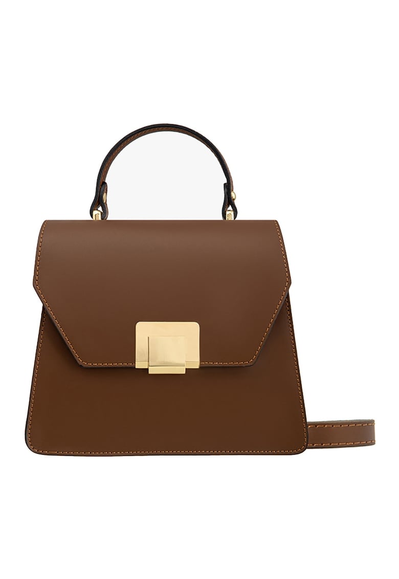 Geanta crossbody din piele cu bareta detasabila - Maro inchis