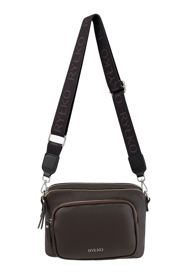 Geanta crossbody din piele cu buzunar exterior - Maro inchis