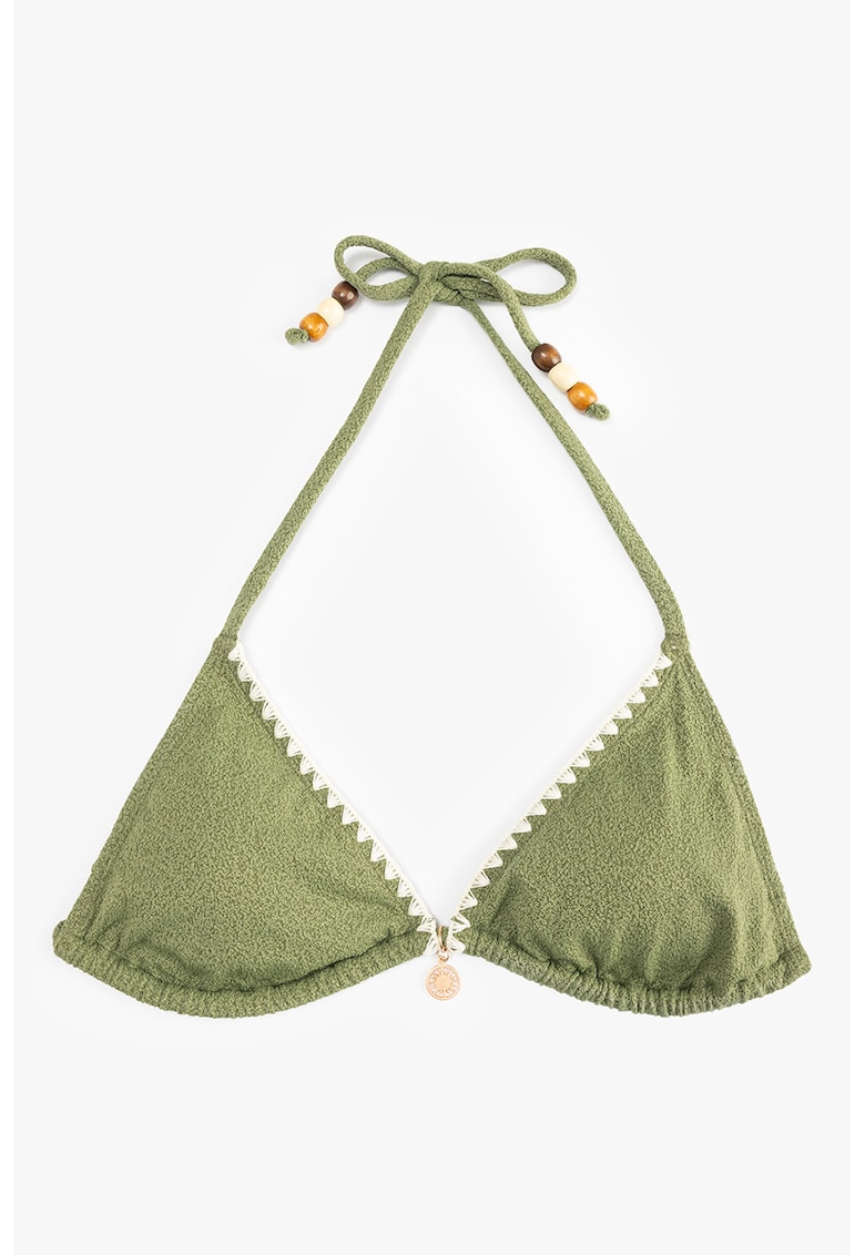 Sutien triunghiular de baie cu broderie si accesoriu