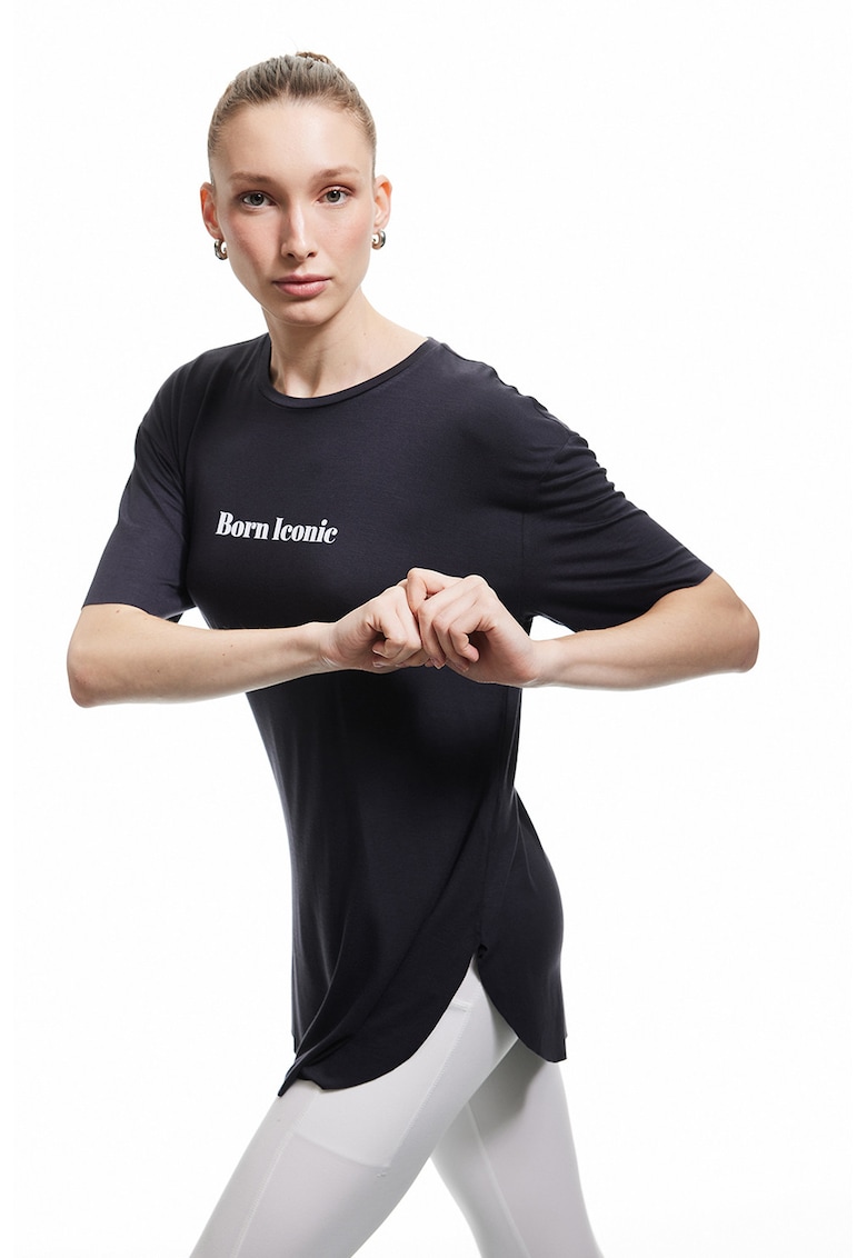 Tricou lejer cu imprimeu text - Negru stins