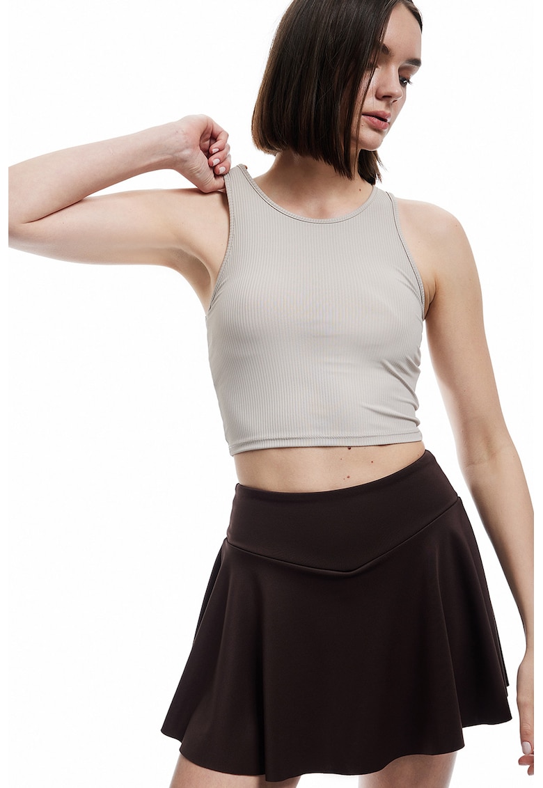 Top crop cu decolteu rotund - Maro taupe deschis