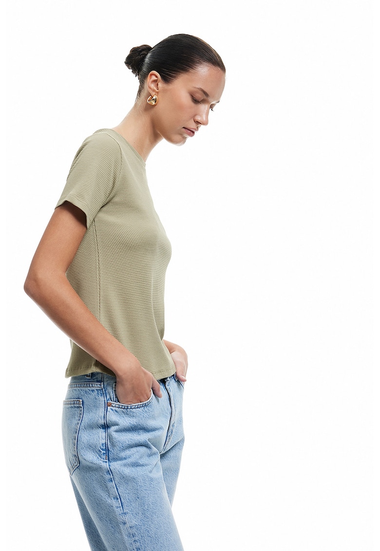 Tricou uni texturat - Kaki