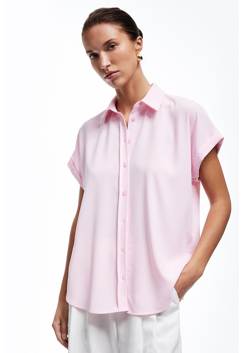 Camasa uni cu maneci scurte - Roz pastel