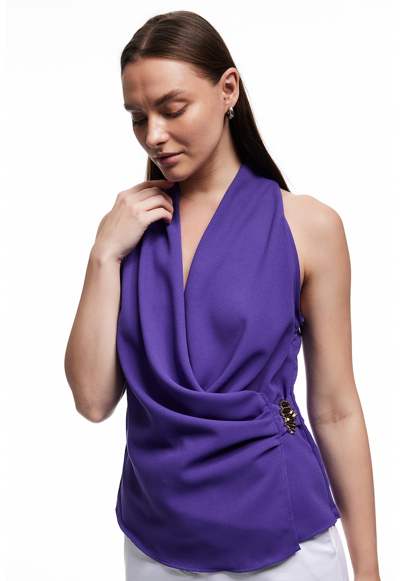 Top halter uni - Albastru indigo