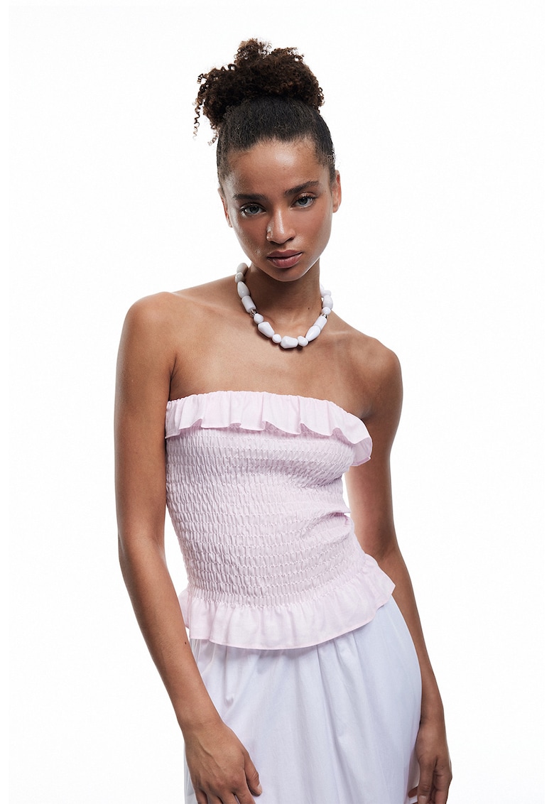 Top slim fit bandeau cu margine cu volane