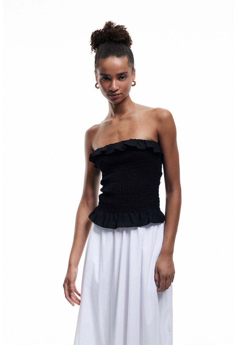 Top slim fit bandeau cu margine cu volane