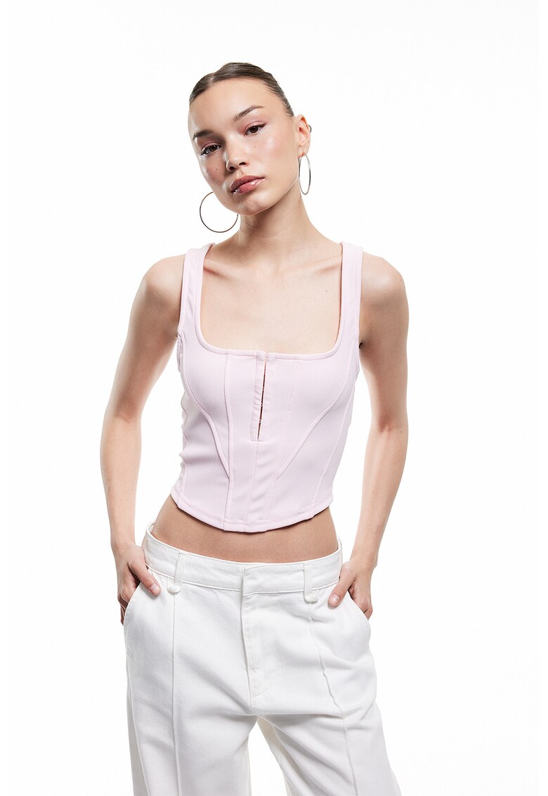 Top crop cu decolteu patrat - Roz