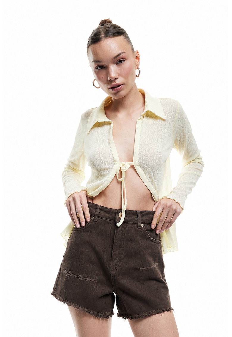 Blugi de denim cu talie medie - Maro inchis