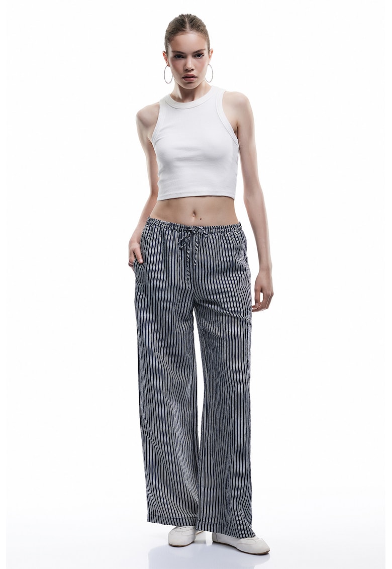 Pantaloni ampli din amestec de bumbac cu dungi