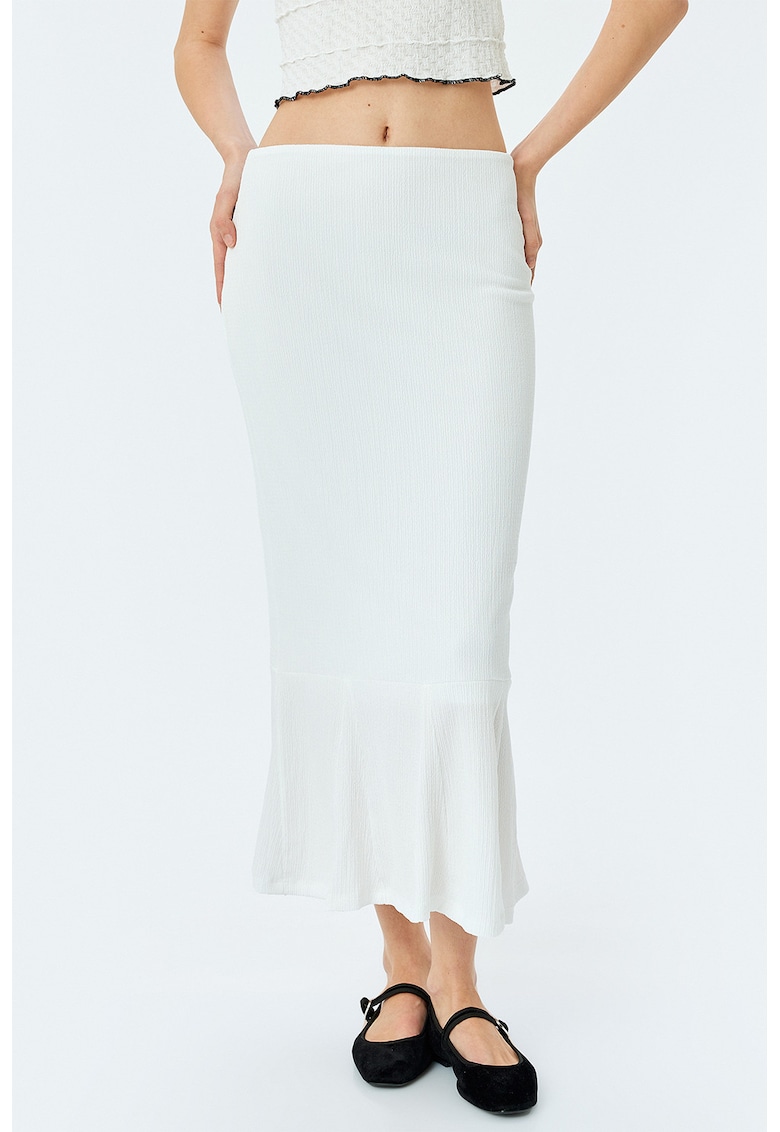 Fusta texturata cu terminatie cu volane - Verde pal