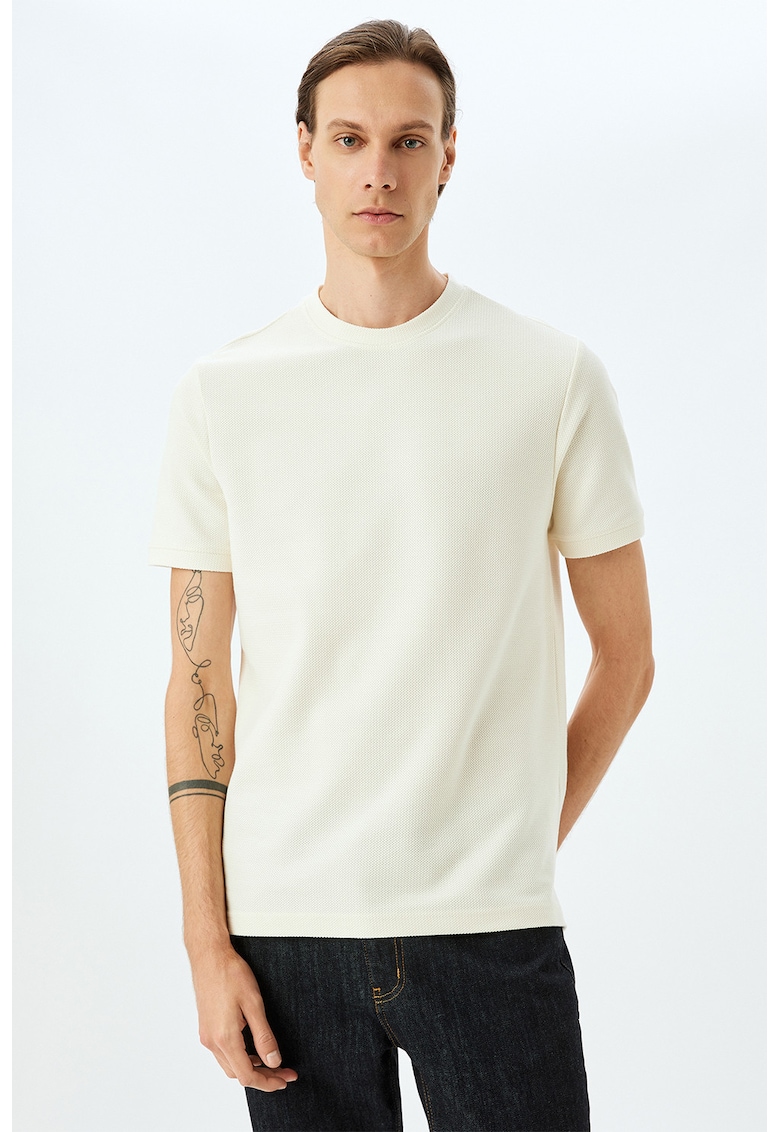 Tricou cu decolteu la baza gatului - din bumbac - Alb fildes