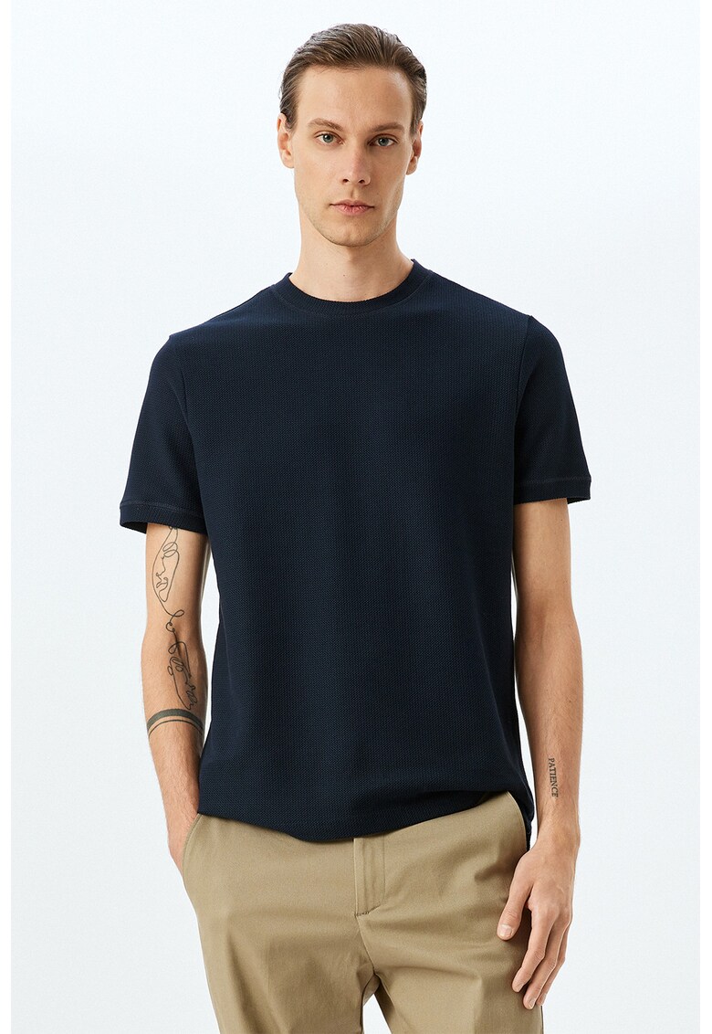 Tricou cu decolteu la baza gatului - din bumbac - Albastru ultramarin