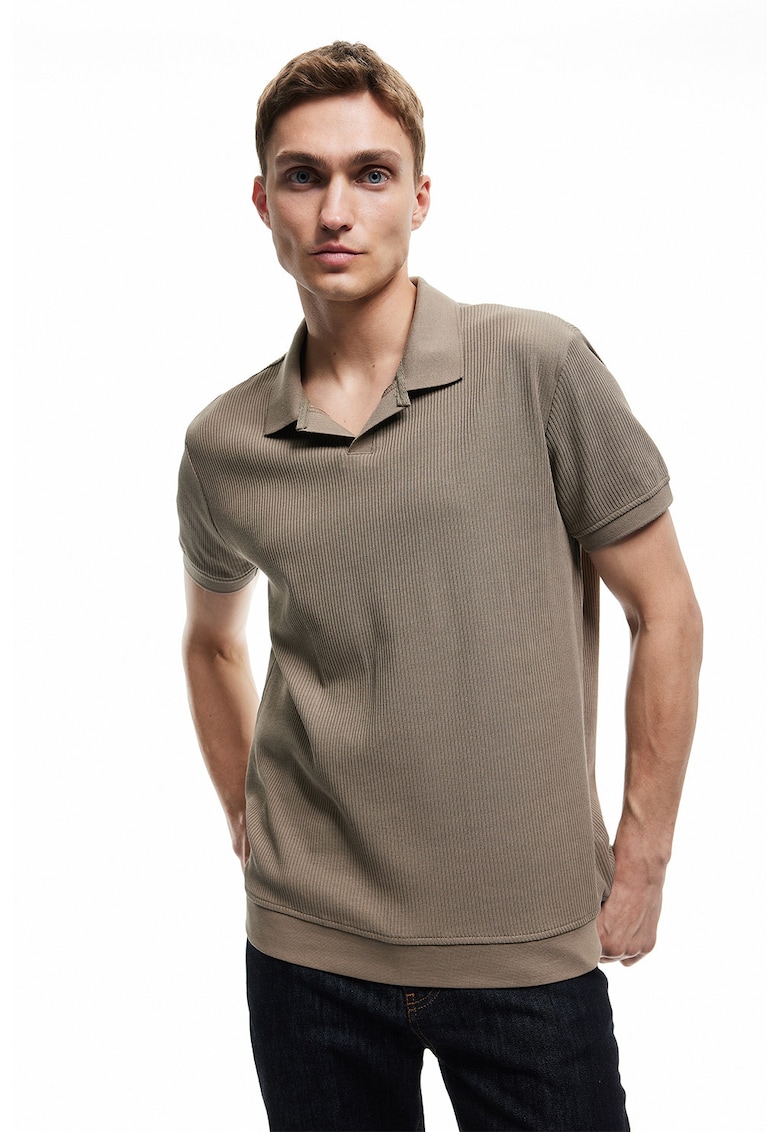 Tricou polo de bumbac cu striatii