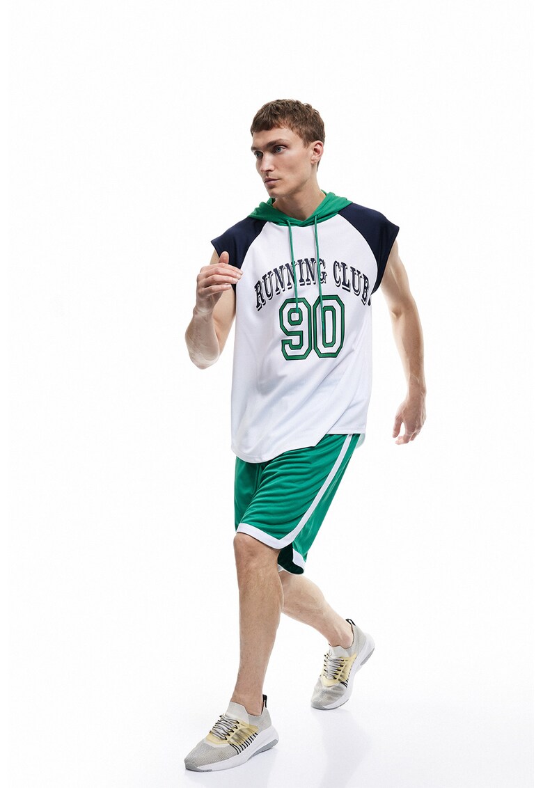Top supradimensionat cu gluga - Alb/Verde