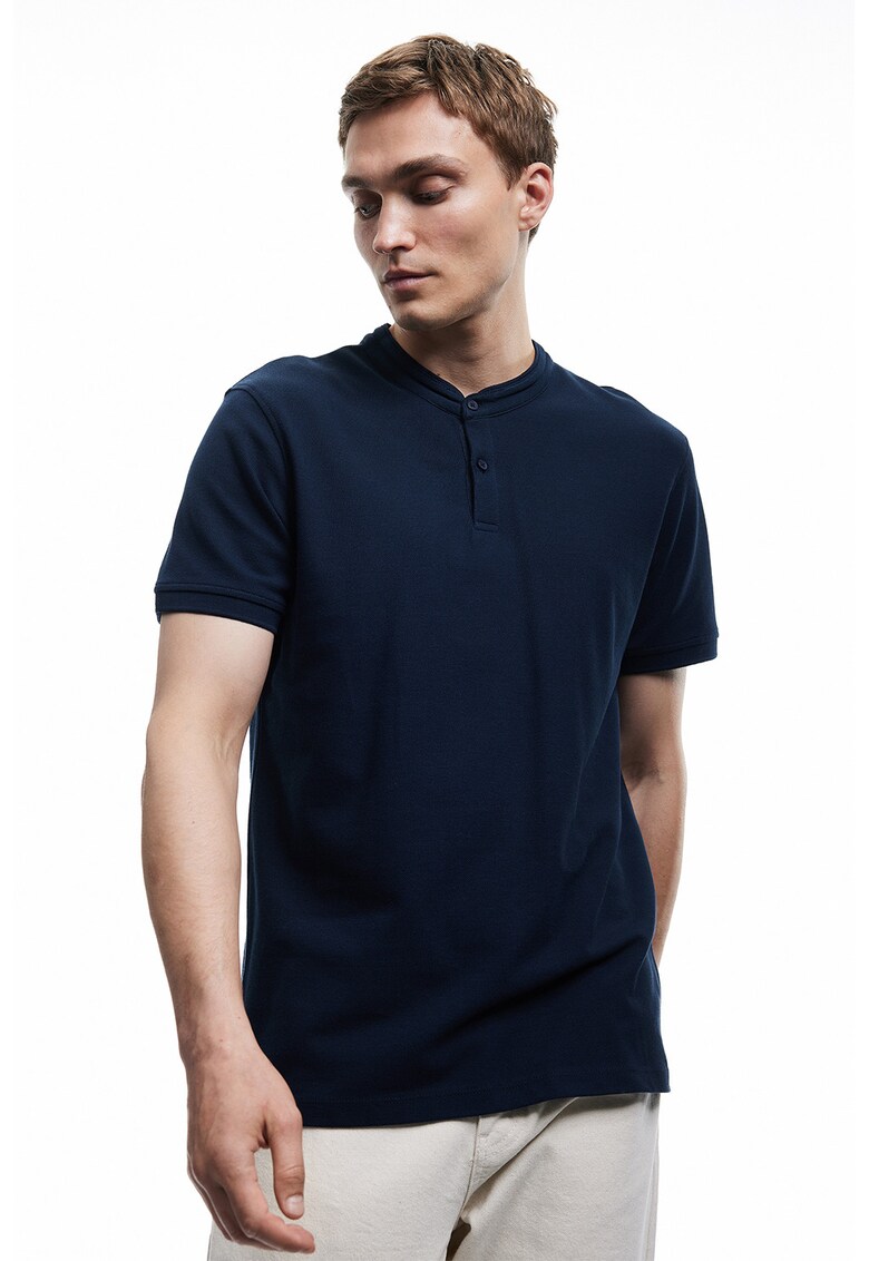 Tricou de bumbac cu guler Mao - Bleumarin