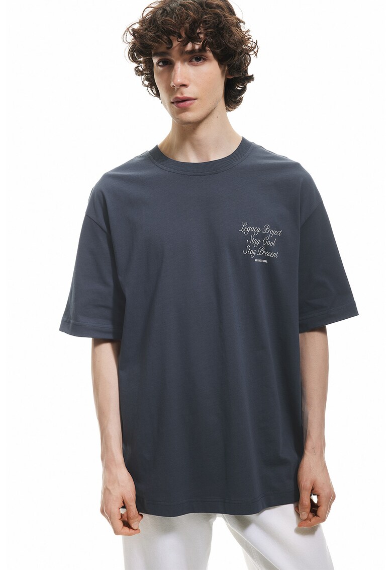 Tricou lejer cu imprimeu text - Albastru ultramarin