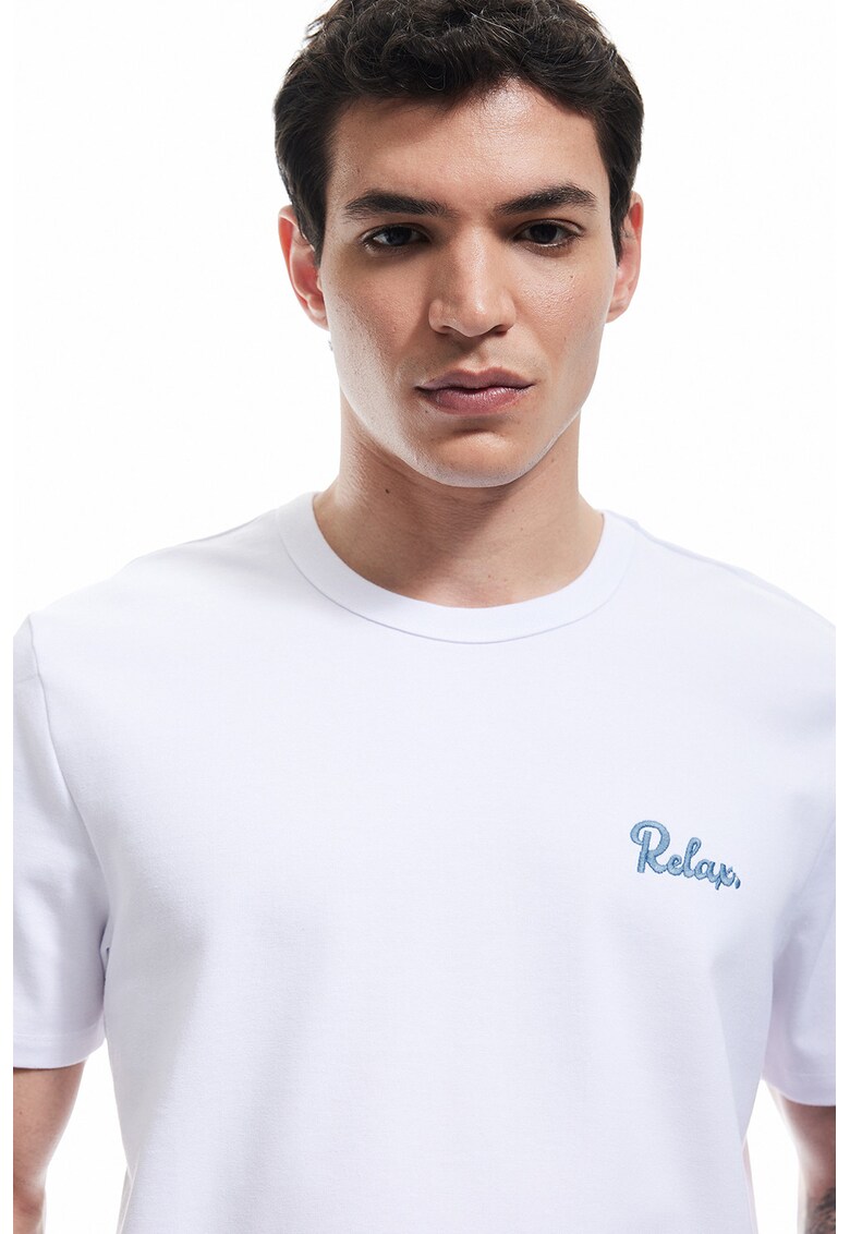 Tricou cu detaliu text - Alb optic/Albastru