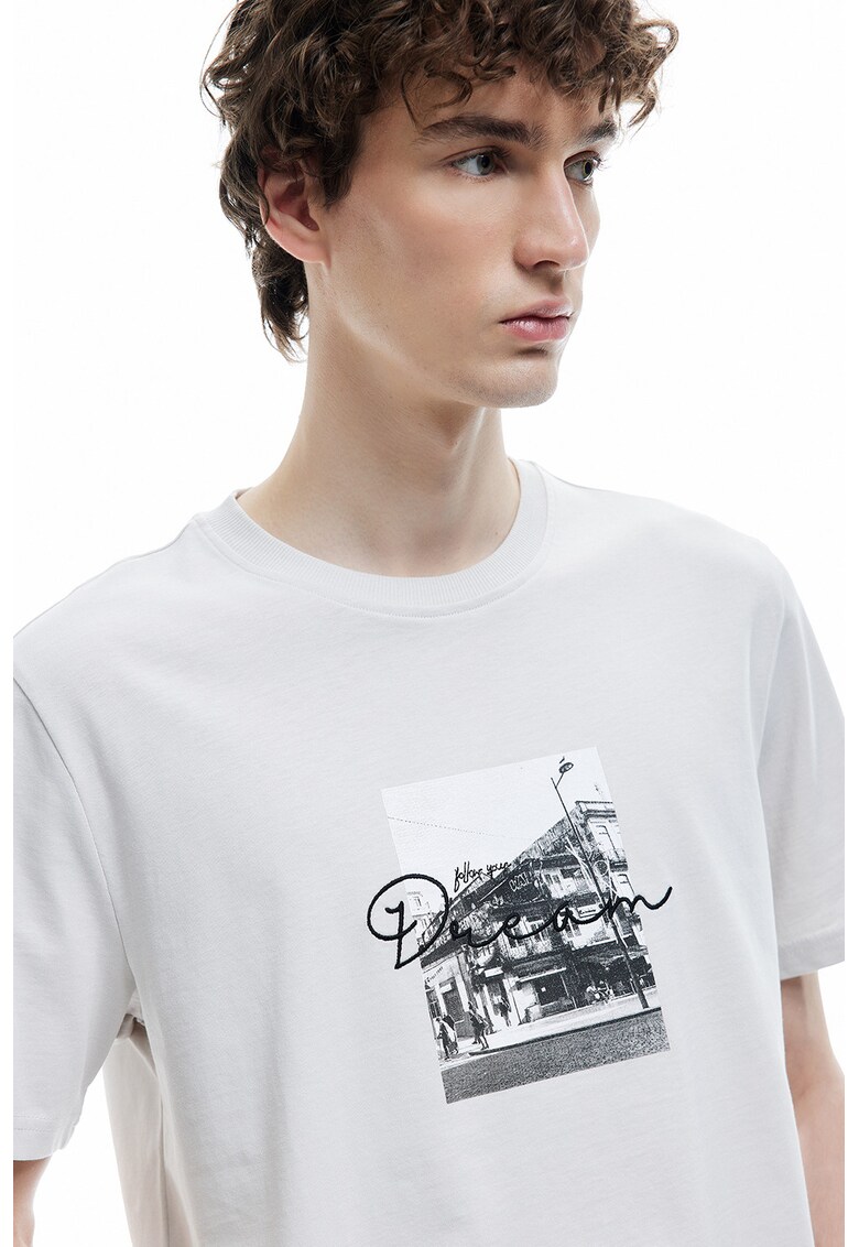 Tricou cu imprimeu foto - Alb/Negru/Gri deschis