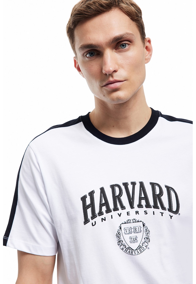 Tricou din bumbac cu imprimeu college - Alb/Negru