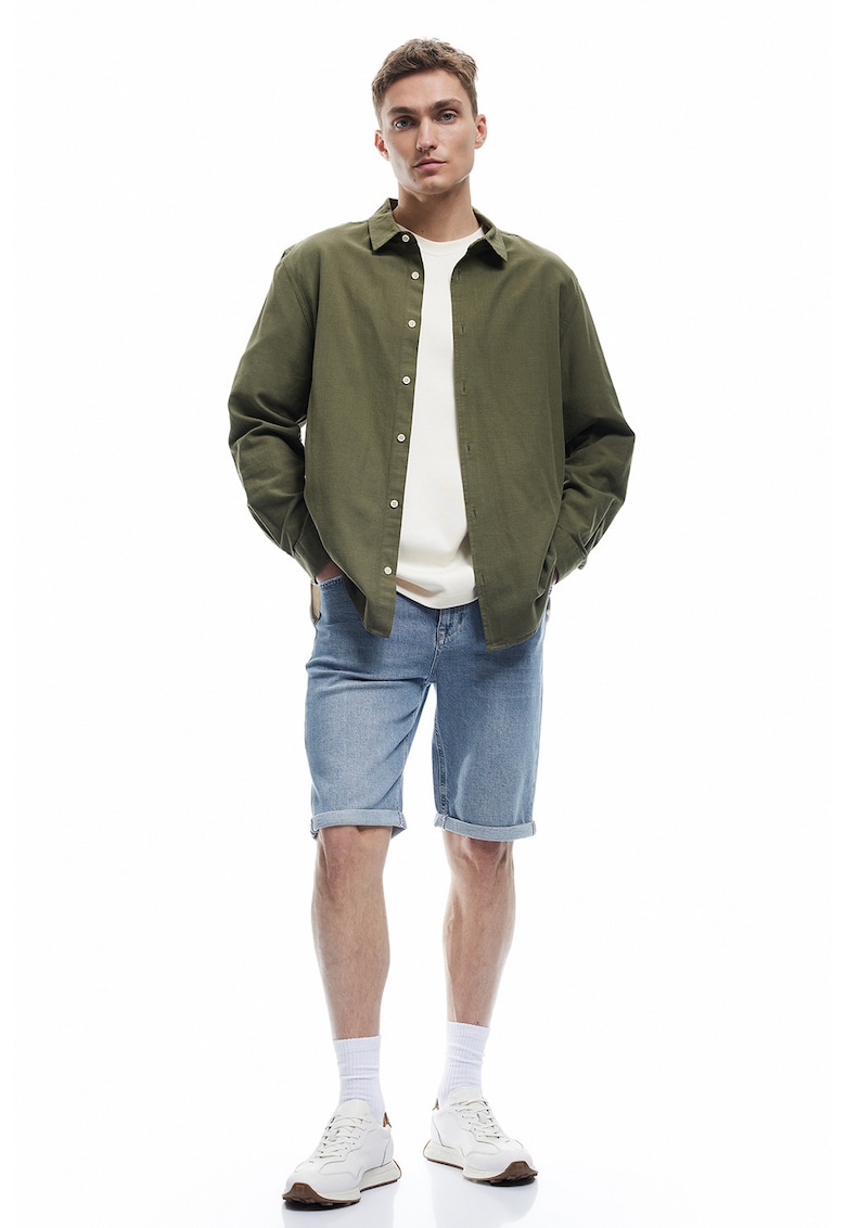 Blugi scurti cu aspect decolorat - Albastru prafuit