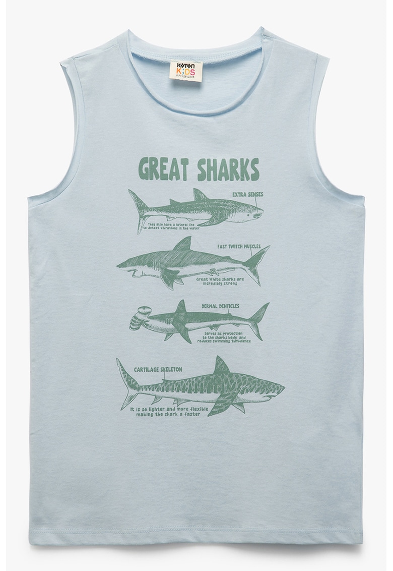 Tricou cu decolteu la baza gatului si imprimeu grafic - Albastru deschis/Verde sparanghel