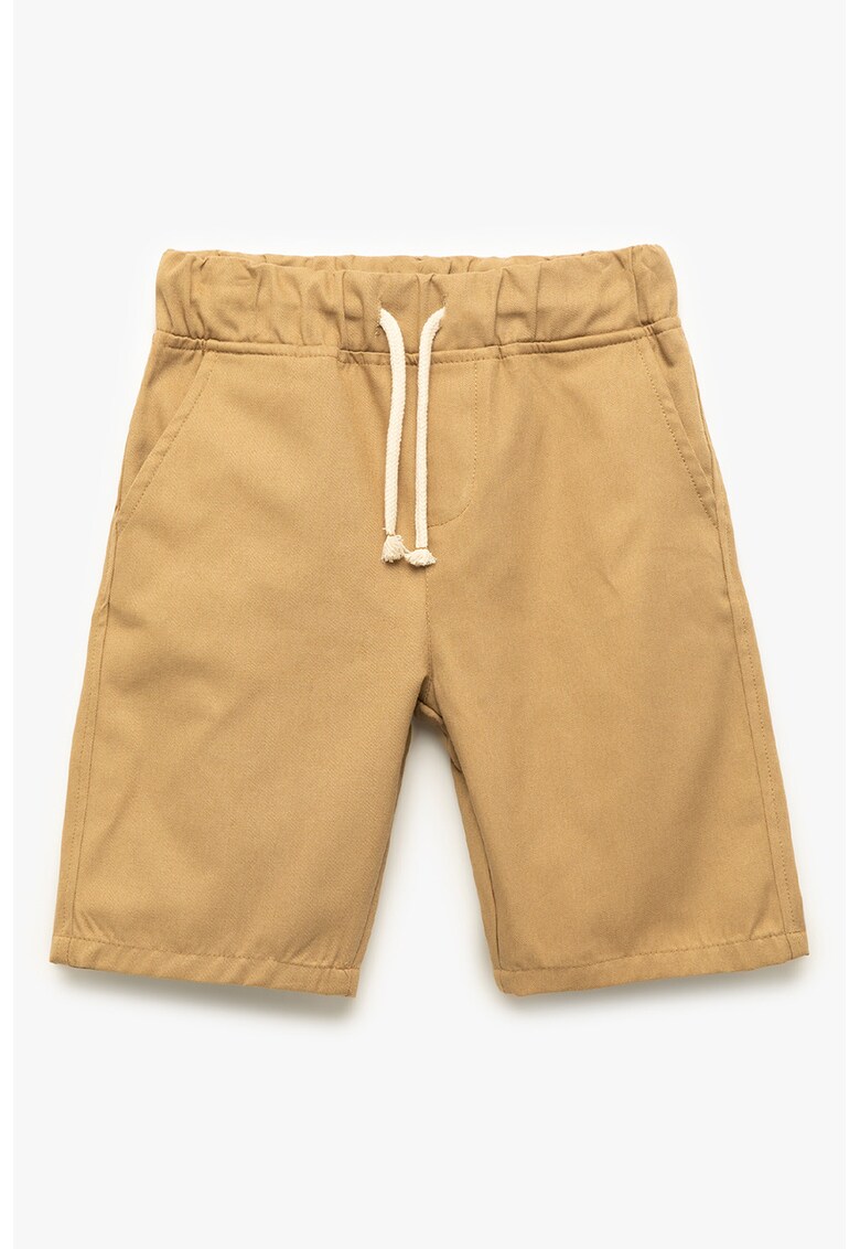Pantaloni scurti din bumbac cu snururi de ajustare - Maro camel