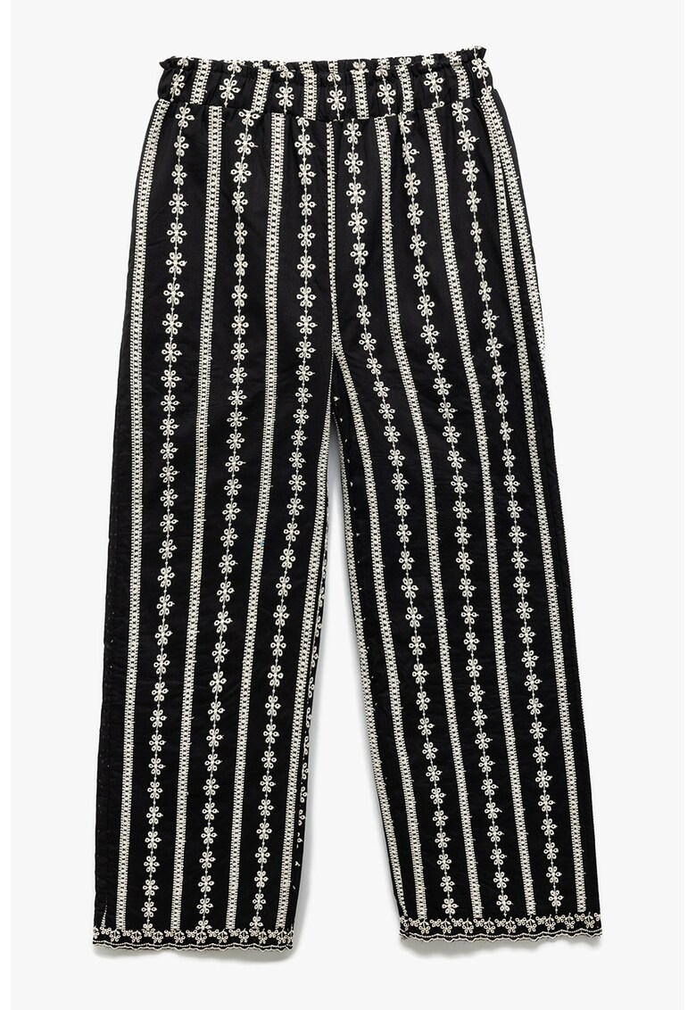 Pantaloni cu design brodat - Negru/Alb murdar