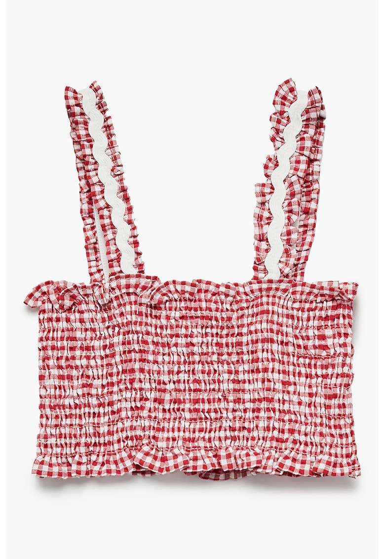 Top crop cu barete duble - Rosu/Alb