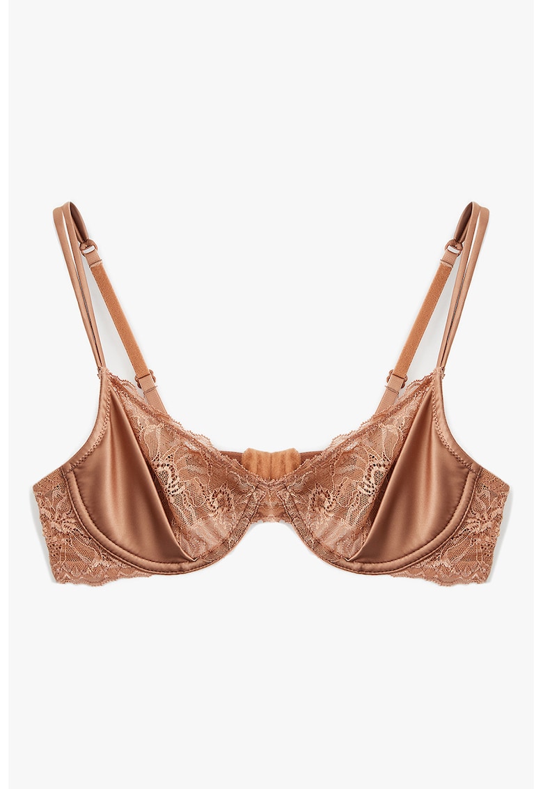 Sutien cu aspect satinat si insertii de dantela Sutien cu aspect satinat si insertii de dantela