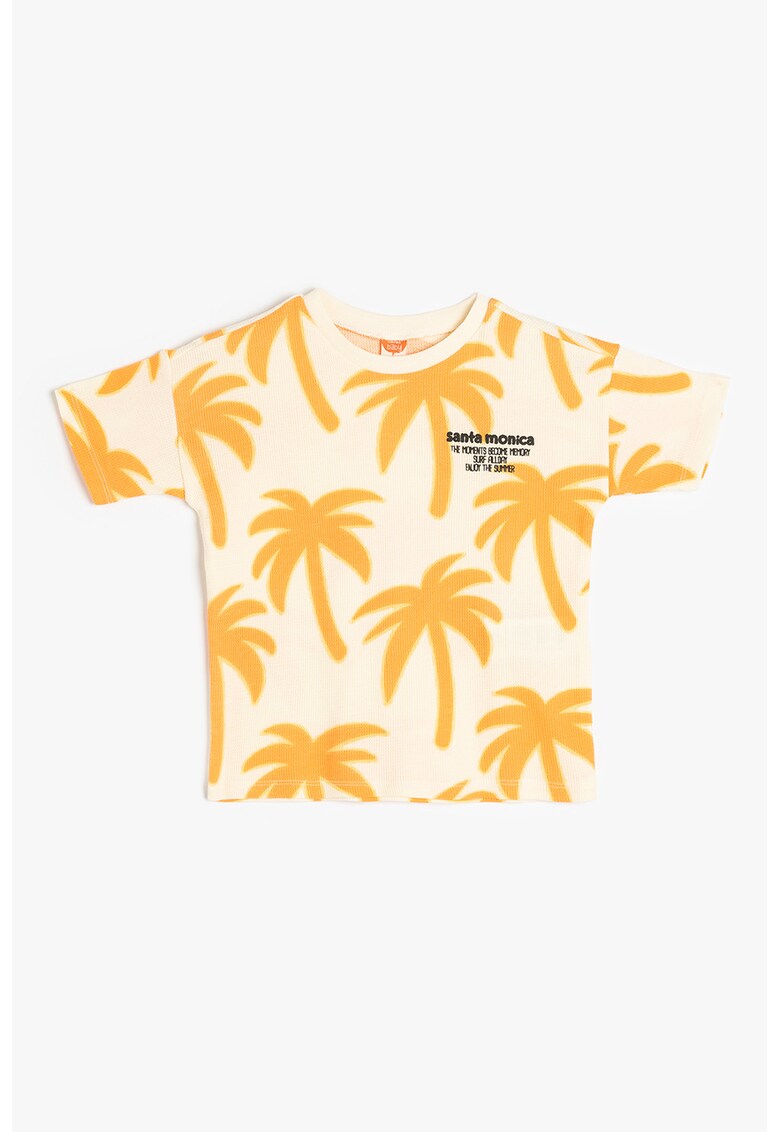 Tricou cu decolteu la baza gatului si imprimeu - Alb/Galben sofran