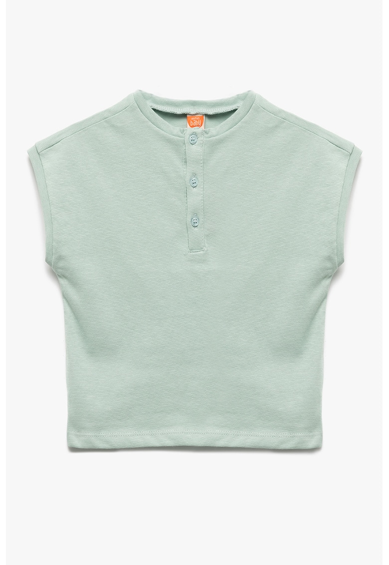 Tricou uni din bumbac cu decolteu la baza gatului