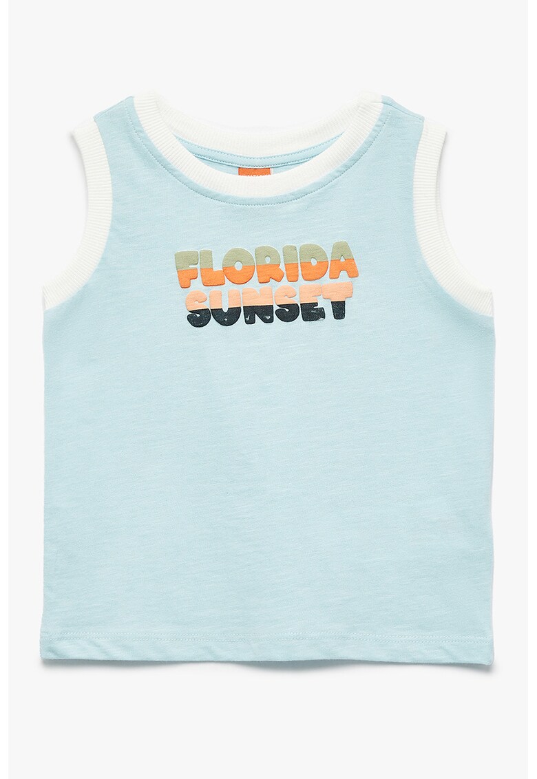 Tricou cu imprimeu grafic si decolteu la baza gatului - Albastru pastel
