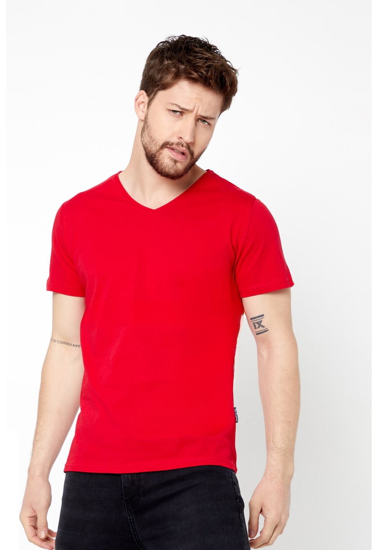 Tricou din bumbac cu decolteu in V Tricou din bumbac cu decolteu in V