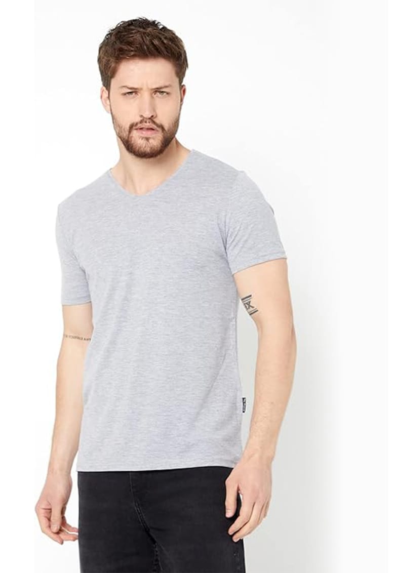 Tricou din bumbac cu decolteu in V Tricou din bumbac cu decolteu in V