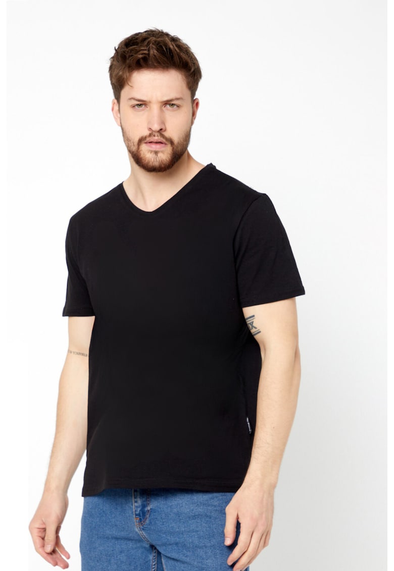 Tricou din bumbac cu decolteu in V Tricou din bumbac cu decolteu in V