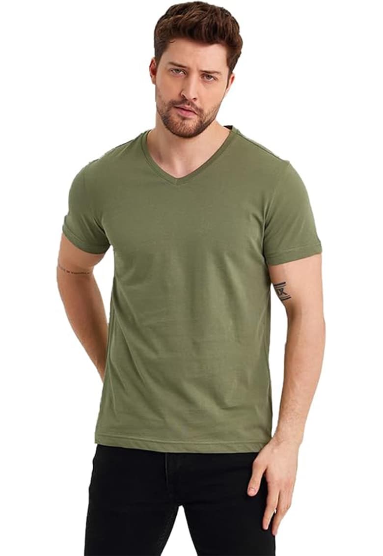 Tricou din bumbac cu decolteu in V Tricou din bumbac cu decolteu in V