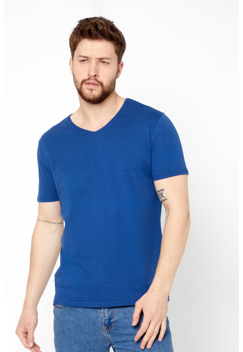 Tricou din bumbac cu decolteu in V Tricou din bumbac cu decolteu in V