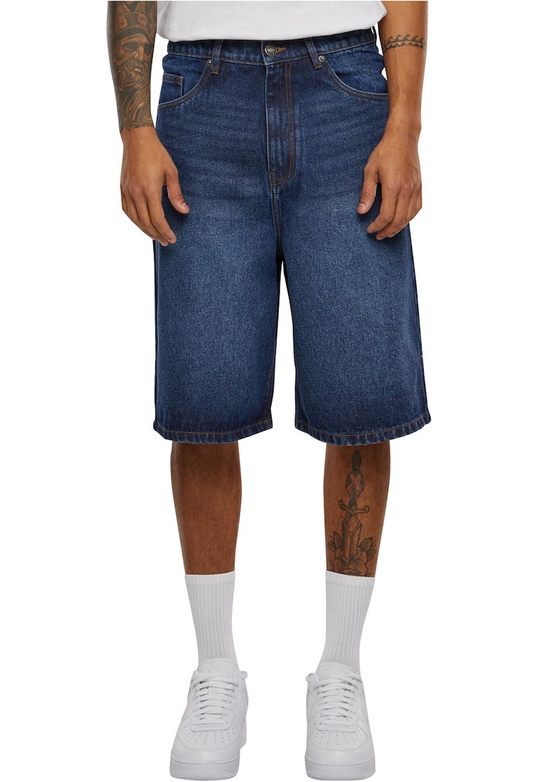 Bermude din denim cu talie medie - Albastru petrol