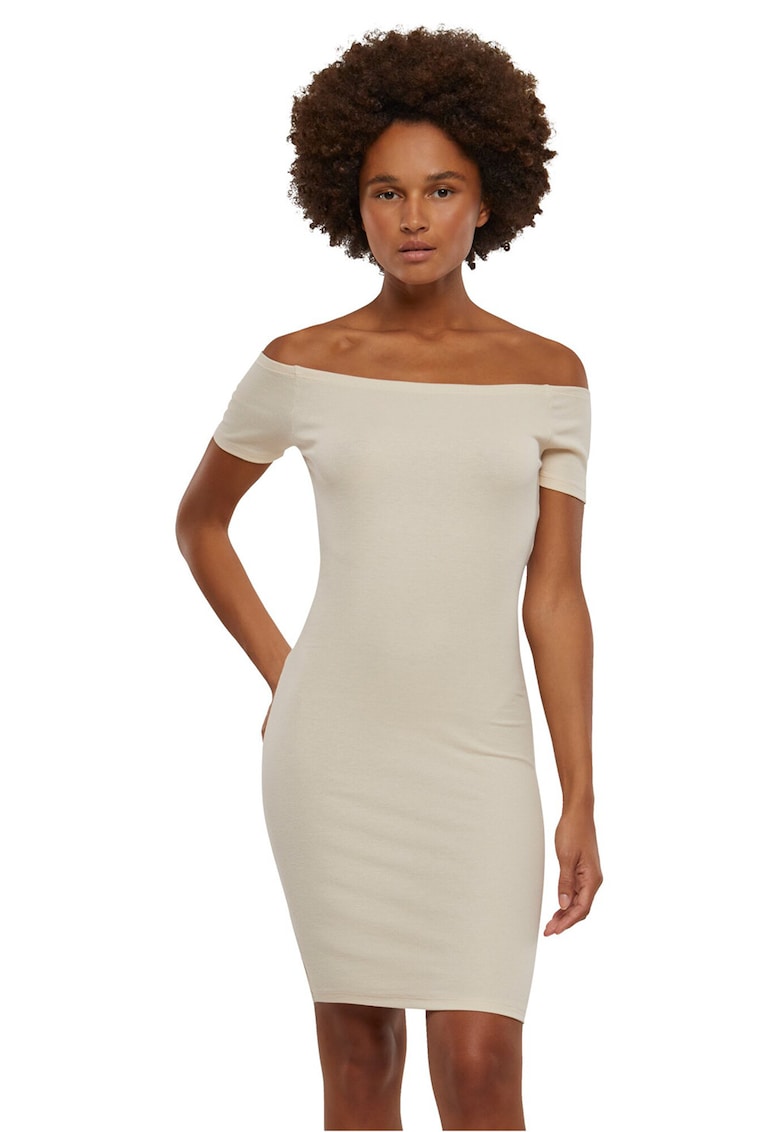 Urban Classics Rochie cambrata cu decolteu pe umeri - Alb fildes